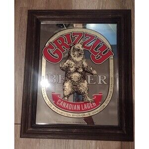 Vintage Grizzly Beer Canadian Lager mirror plastic frame
